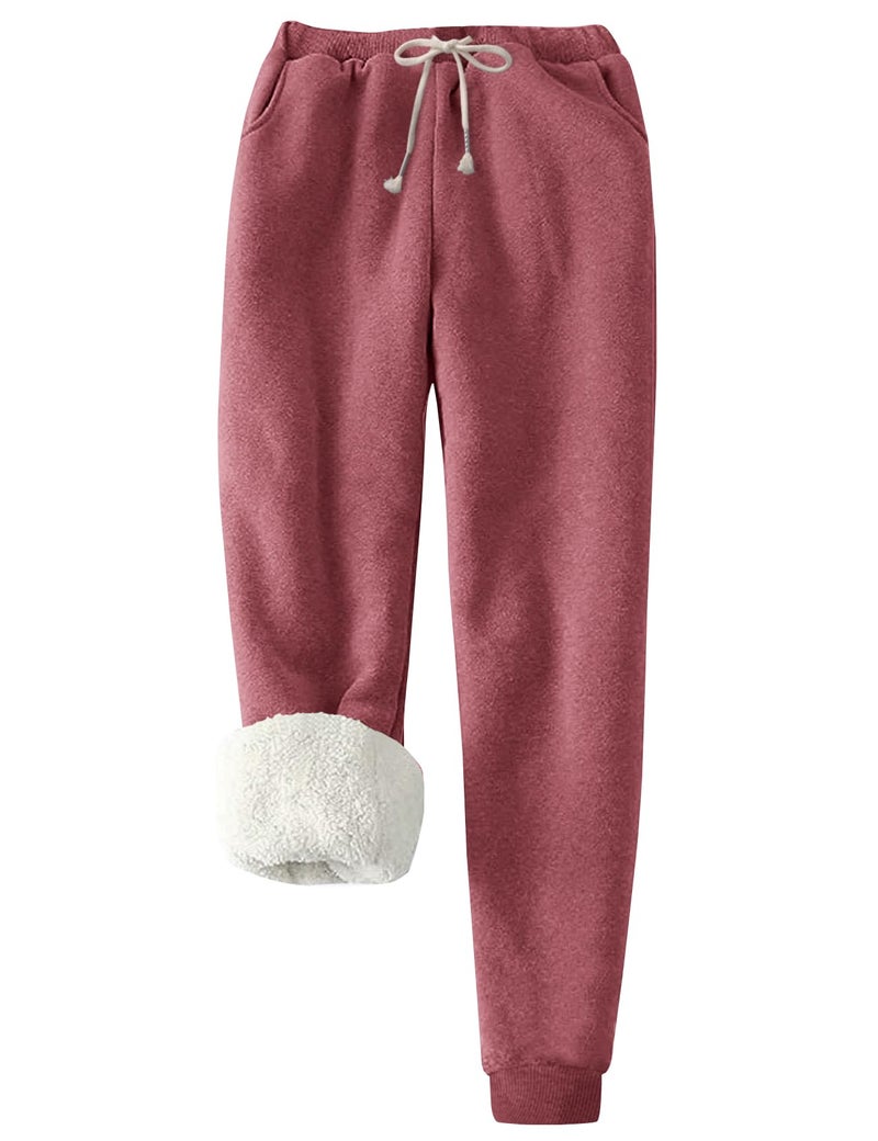 Flygo Women's Winter Warm Fleece Joggers Pants Sherpa Lined Athletic Active Sweatpants(X-Small, Wine Red) - Image 1